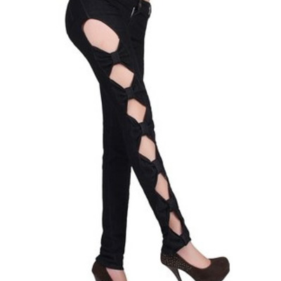 Black cotton and jean women fashion slim long length pants s/m/l dx333-3-8029#b 