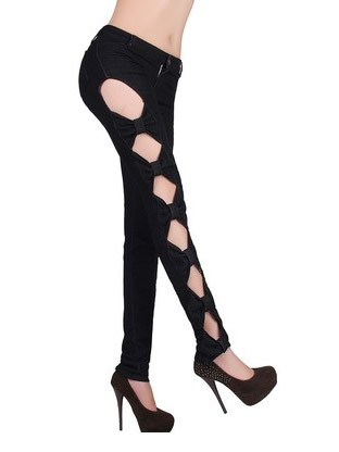 Black Cotton and Jean Women Fashion Slim Long Length Pants S/M/L DX333-3-8029#b 