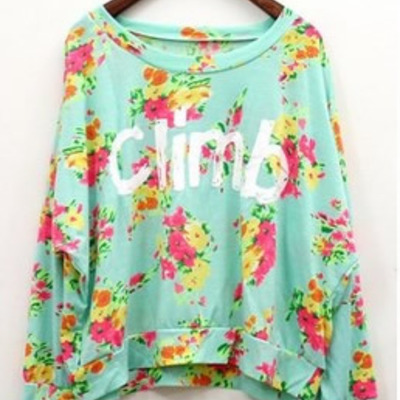 Blue retro floral women letter printing bat wing sleeves cotton short t-shirts one size a68-8638bl 