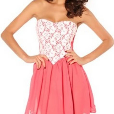 Pink blends women fashion sweetheart strapless sleeveless zipper dress one size sy-2603p 