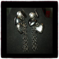 Dark silver toned heart and chain drop earrings - Thumbnail 1