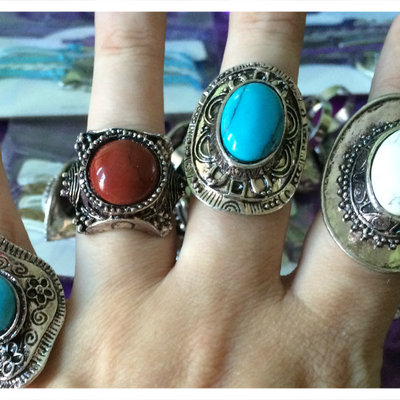 Adjustable different styles and colors genuine turquoise rings