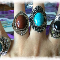 Adjustable Different Styles and Colors Genuine Turquoise Rings - Thumbnail 1