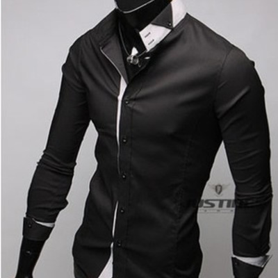 Black men blends casual stand collar long sleeves shirts m/l/xl/xxl 1215sj-9004b 