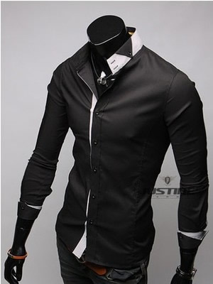 Black Men Blends Casual Stand Collar Long Sleeves Shirts M/L/XL/XXL 1215SJ-9004b 
