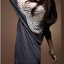 Grey Woolen Women Lace Mixed Bat Sleeve Slim T-shirt One Size FZ73466-27g -1