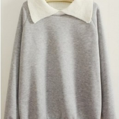 Grey cotton women fashion lapel long sleeve casual loose hoodies one size nc309-2-d6623-40g 