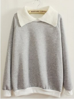 Grey cotton women fashion lapel long sleeve casual loose hoodies one size nc309-2-d6623-40g 