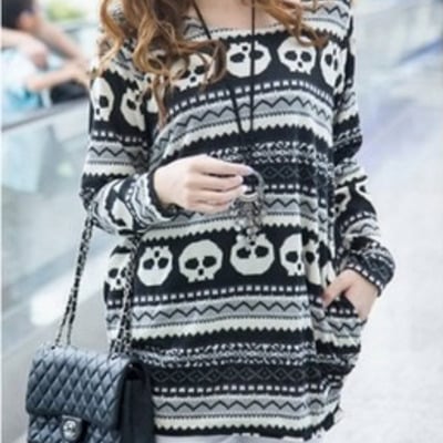 Black knitting new fashion style women round neck long sleeve casual loose sweaters one size fz72567-18b 	