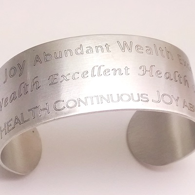 Matte finish pewter cuff abundant wealth health joy 
