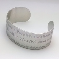 Matte Finish Abundant Wealth Health Joy Sterling Silver Cuff - Thumbnail 2