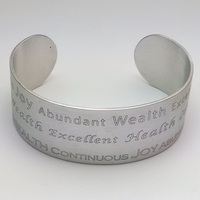 Matte Finish Abundant Wealth Health Joy Sterling Silver Cuff - Thumbnail 3