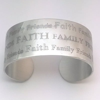 Matte finish sterling silver faith family friends cuff
