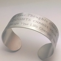 Matte Finish Change Your Thoughts Change Your Life Sterling Silver Cuff - Thumbnail 1