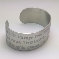 Matte Finish Change Your Thoughts Change Your Life Sterling Silver Cuff - Thumbnail 3