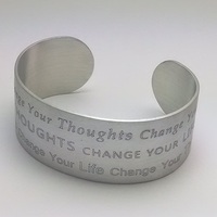 Matte Finish Change Your Thoughts Change Your Life Pewter Cuff - Thumbnail 4