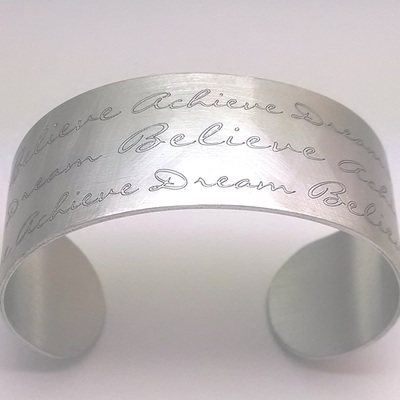 Matte finish dream believe achieve sterling silver cuff