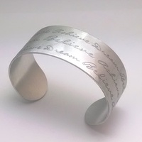 Matte Finish Dream Believe Achieve Sterling Silver Cuff - Thumbnail 1