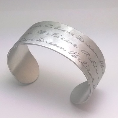 Matte finish dream believe achieve sterling silver cuff