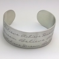 Matte Finish Dream Believe Achieve Sterling Silver Cuff - Thumbnail 2