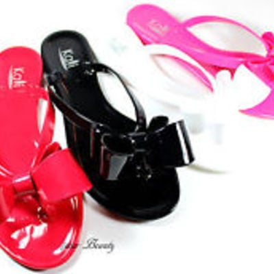 Jelly ribbon bow flip flop thong flat sandals slipper 