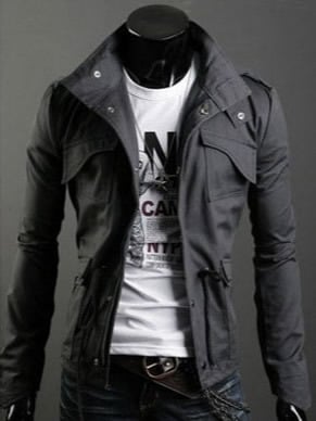 Autumn Style Pockets Decorated Cotton Male Jacket Dark Grey M/L/XL @S5-255-1dg 