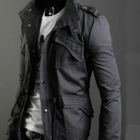 Autumn Style Pockets Decorated Cotton Male Jacket Dark Grey M/L/XL @S5-255-1dg  - Thumbnail 1