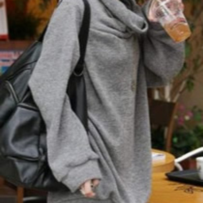 Grey wool hood fashion women long sleeve korean style slim hoodies one size yl996816-34g 