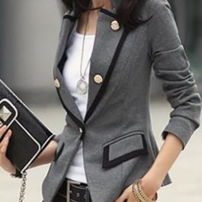 Grey blends women fashion lapel long sleeve button slim coat s/m/l/xl nc318-1-6509-60g 