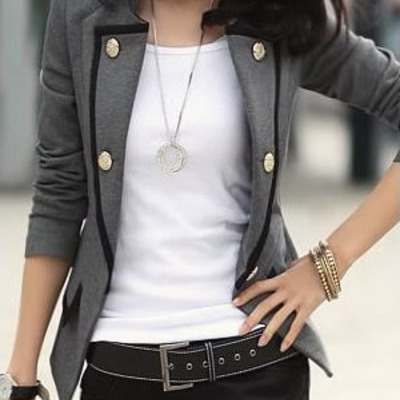 Grey blends women fashion lapel long sleeve button slim coat s/m/l/xl nc318-1-6509-60g 