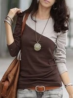 Long sleeve scoop women coffee cotton primer shirt one size @wh0384co 