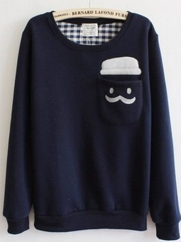 Blue cotton women fashion round neck long sleeve new autumn style hoodie one size nc309-2-8441-34bl