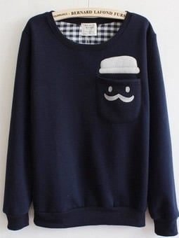 Blue Cotton Women Fashion Round Neck Long Sleeve New Autumn Style Hoodie One Size NC309-2-8441-34bl