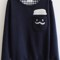 Blue Cotton Women Fashion Round Neck Long Sleeve New Autumn Style Hoodie One Size NC309-2-8441-34bl