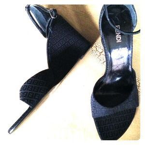 Fendi black monogrammed wedges