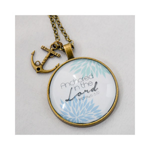 "Anchored in the Lord" Scripture Pendant Necklace (Blue)