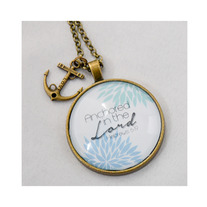 "Anchored in the Lord" Scripture Pendant Necklace (Blue)