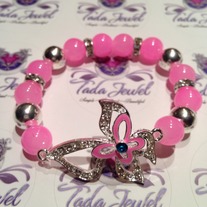 Pink 3D Butterfly Glass Beaded Bracelet 