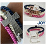 Sideway Hammered Cross Adjustable Bracelet (Pink, Cream, Navy) - Thumbnail 2