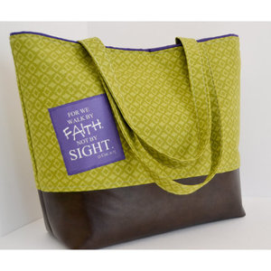 Scripture Tote Bag with Faux Leather Bottom