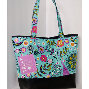 Scripture Tote Bag with Faux Leather Bottom