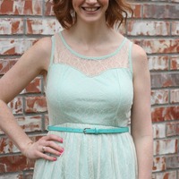 Mint Lace Dress with Belt - Thumbnail 1