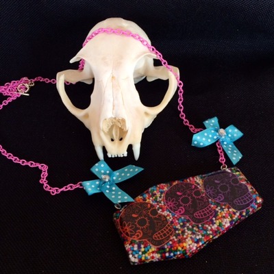 Candy calavera coffin necklace
