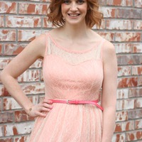 Peach Lace Dress with Belt - Thumbnail 1