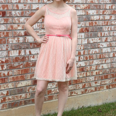 Peach lace dress with belt