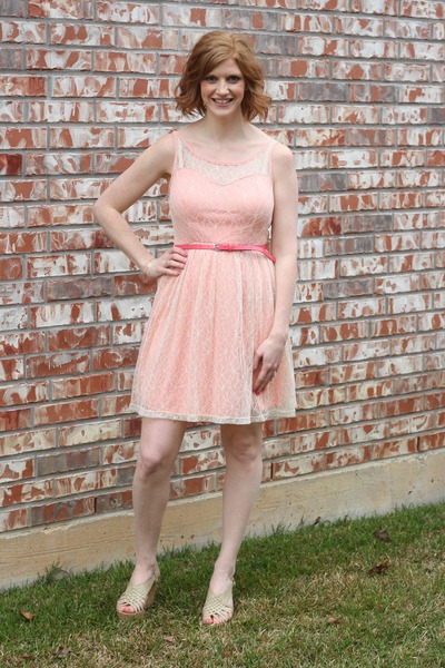 Peach Lace Dress with Belt