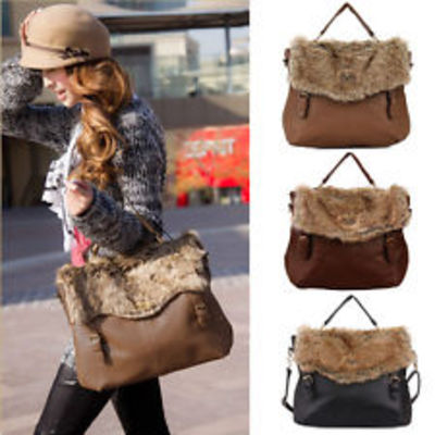 Faux fur messenger satchel shoulder purse handbag tote bag