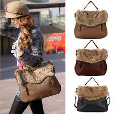 Faux fur messenger satchel shoulder purse handbag tote bag