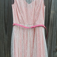 Peach Lace Dress with Belt - Thumbnail 3