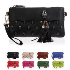Card coin wristlet purse  zipper clutch faux leather punk skull wallet bag